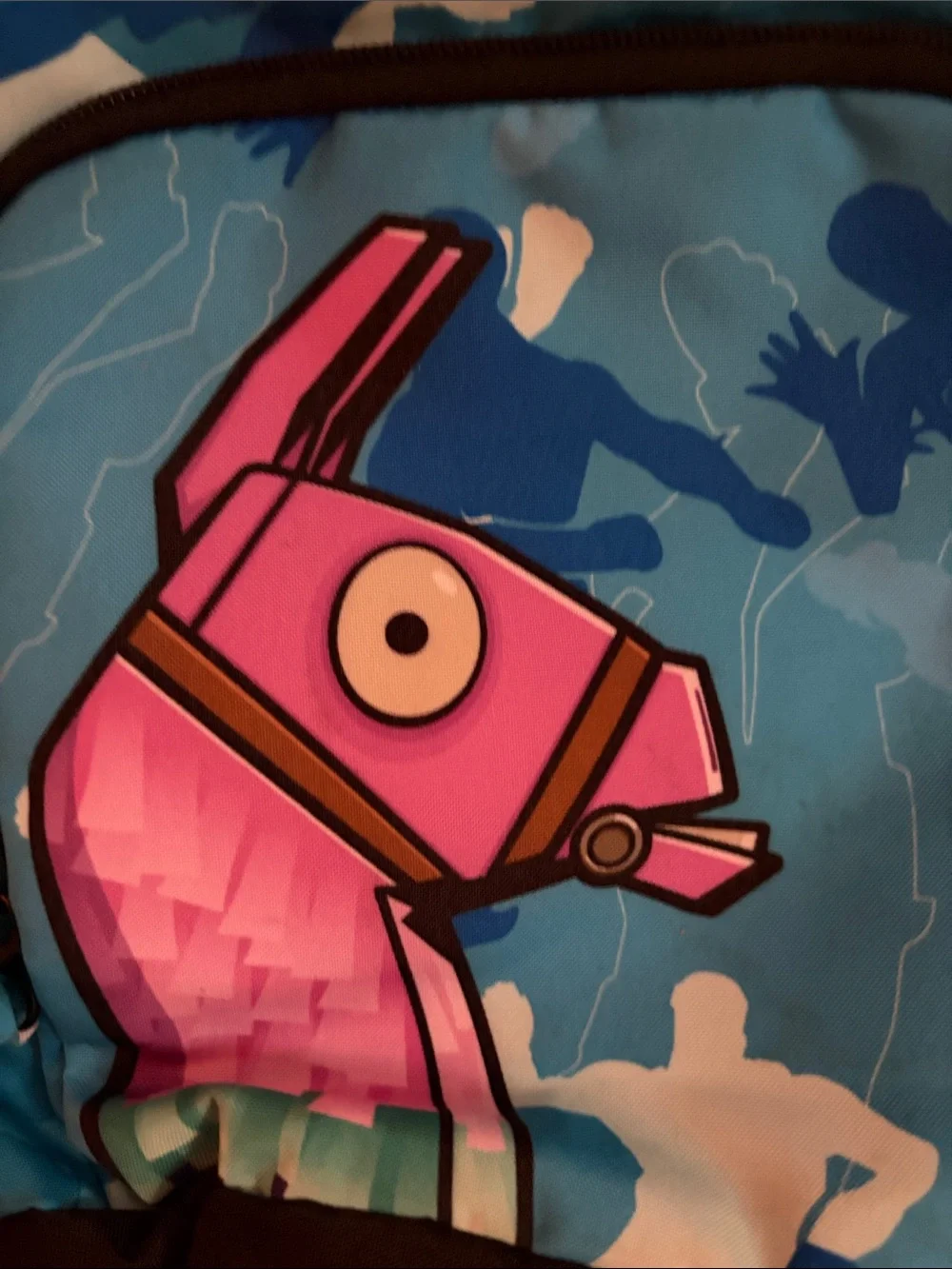Fortnite Blue Camo Backpack with Pink horse Graphic